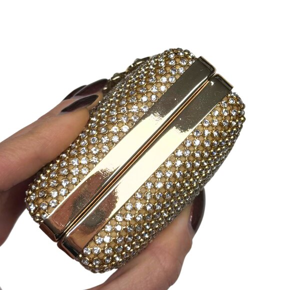 Gold Rhinestone Evening Clutch Peacock Clasp Elegant Formal Purse NWT - Picture 13 of 16